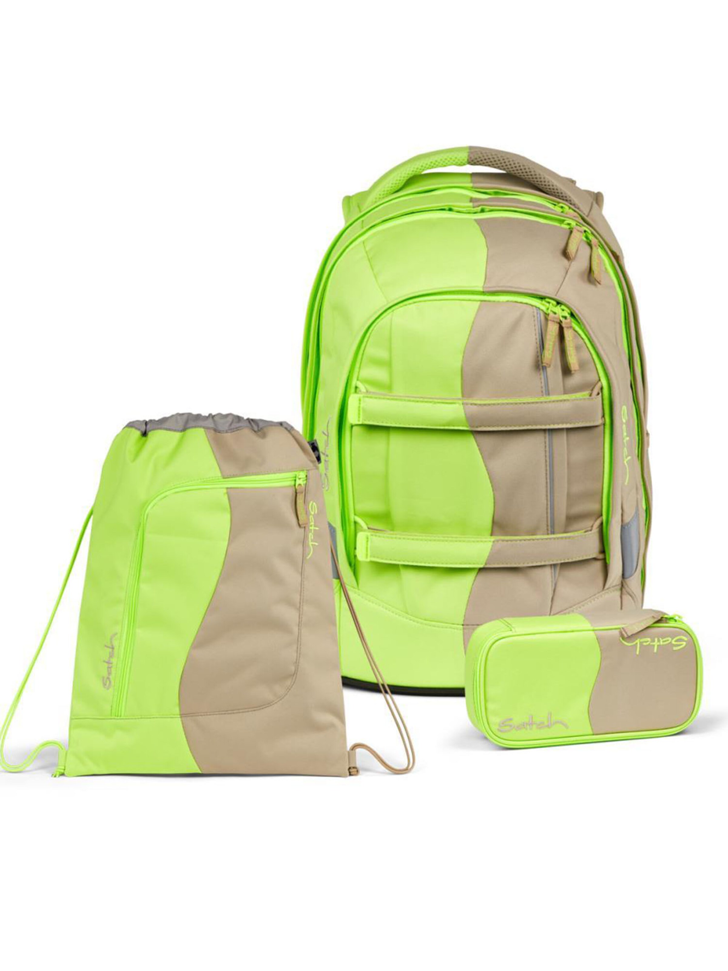 Satch Backpack 'Double Trouble Think Twice' in Green: front