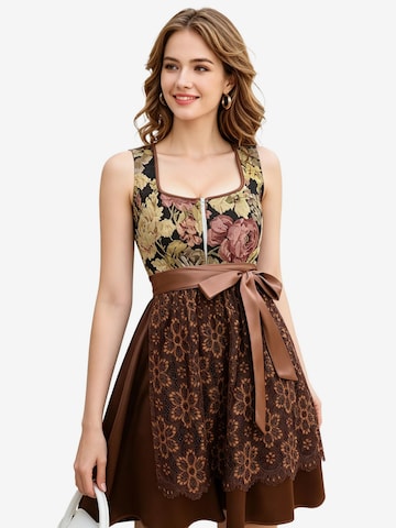 KoJooin Dirndl 'Damen 2-Teiliges Dirndl-Stil Set Mit Jacquardkleid, Satinakzenten Und Schürze' w kolorze brązowy