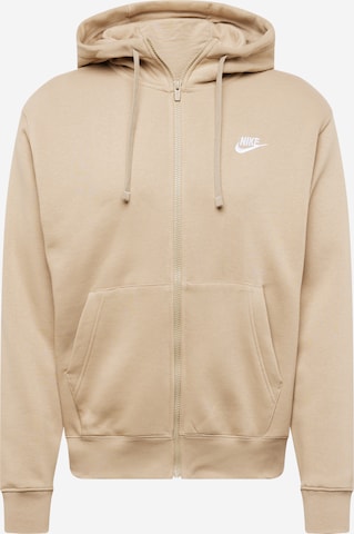 Nike Sportswear Regular Fit Sweatjacke 'Club Fleece' in Beige: predná strana