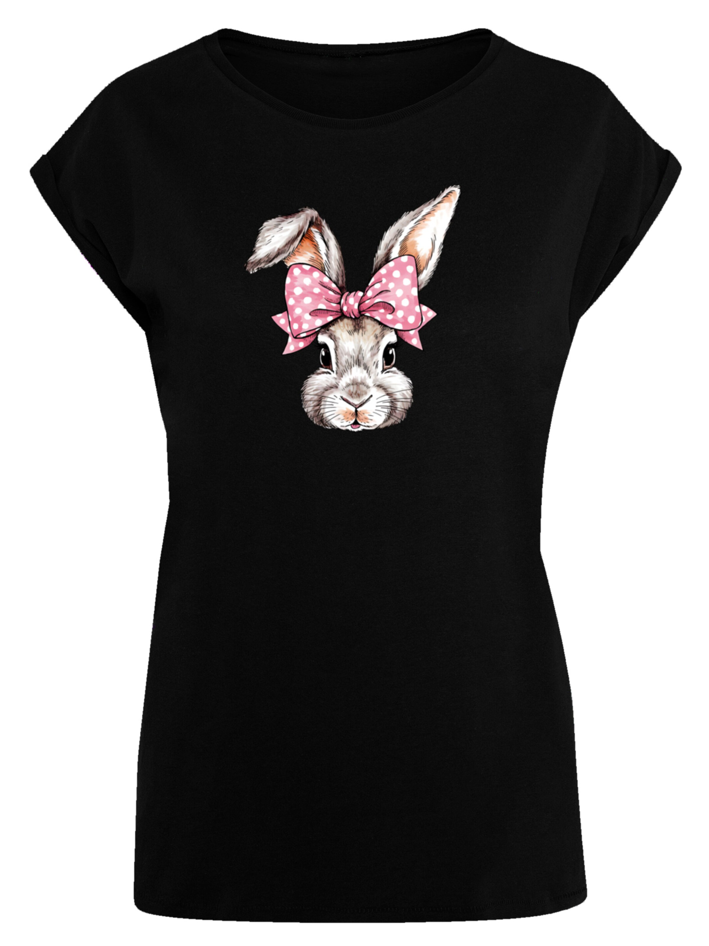 F4NT4STIC Shirt 'Niedlicher Hase mit Schleife' in Zwart: voorkant