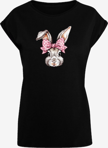 F4NT4STIC T-Shirt 'Niedlicher Hase mit Schleife' in Schwarz: Vorderseite