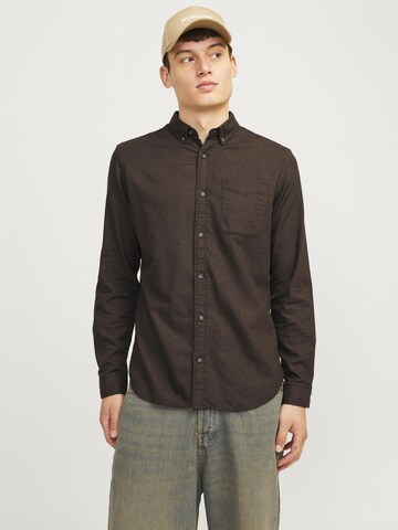 JACK & JONES Slim fit Button Up Shirt 'JJEClassic' in Brown: front