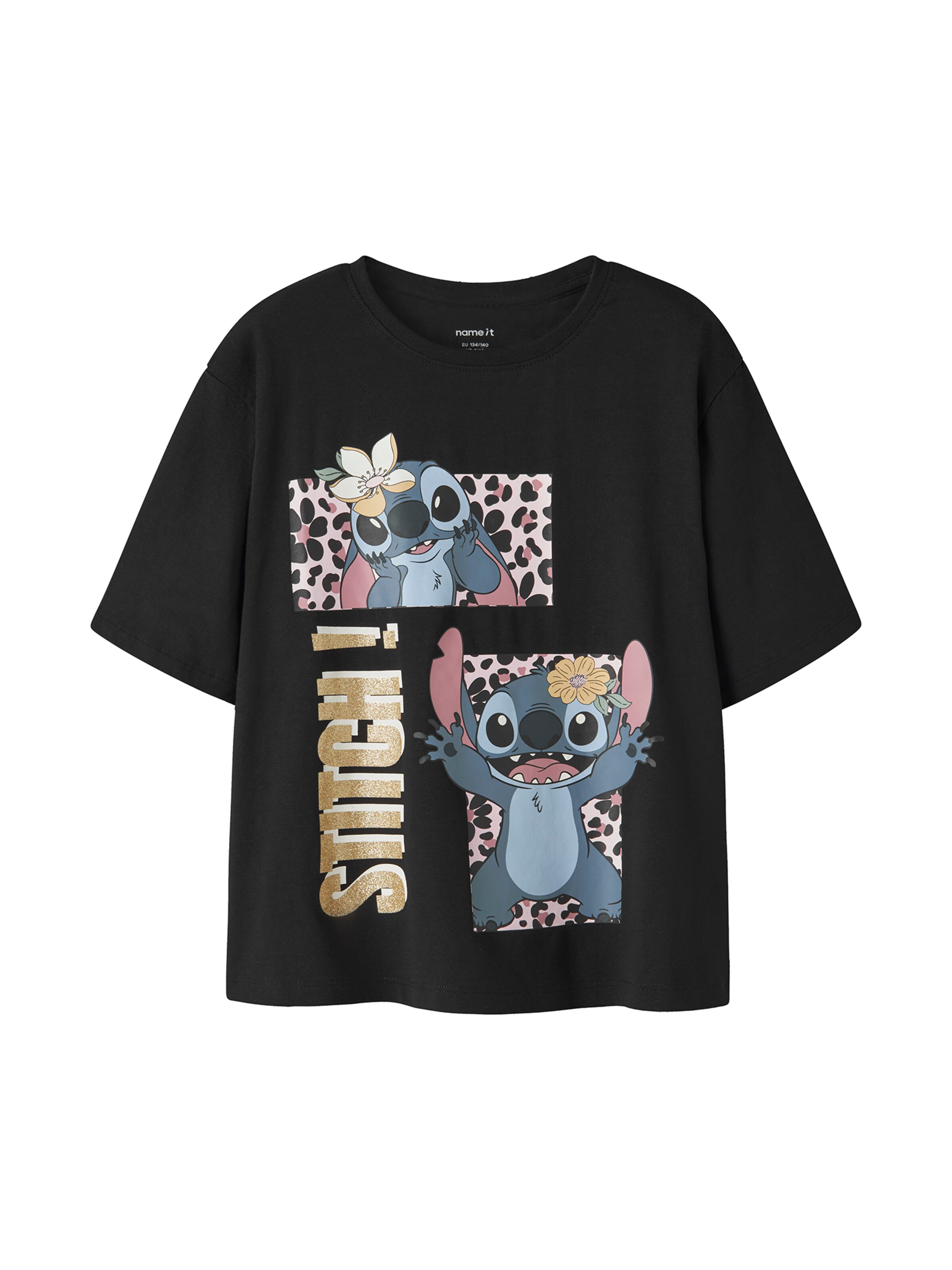NAME IT Μπλουζάκι 'NKFJYNA STITCH' σε μαύρο: μπροστά