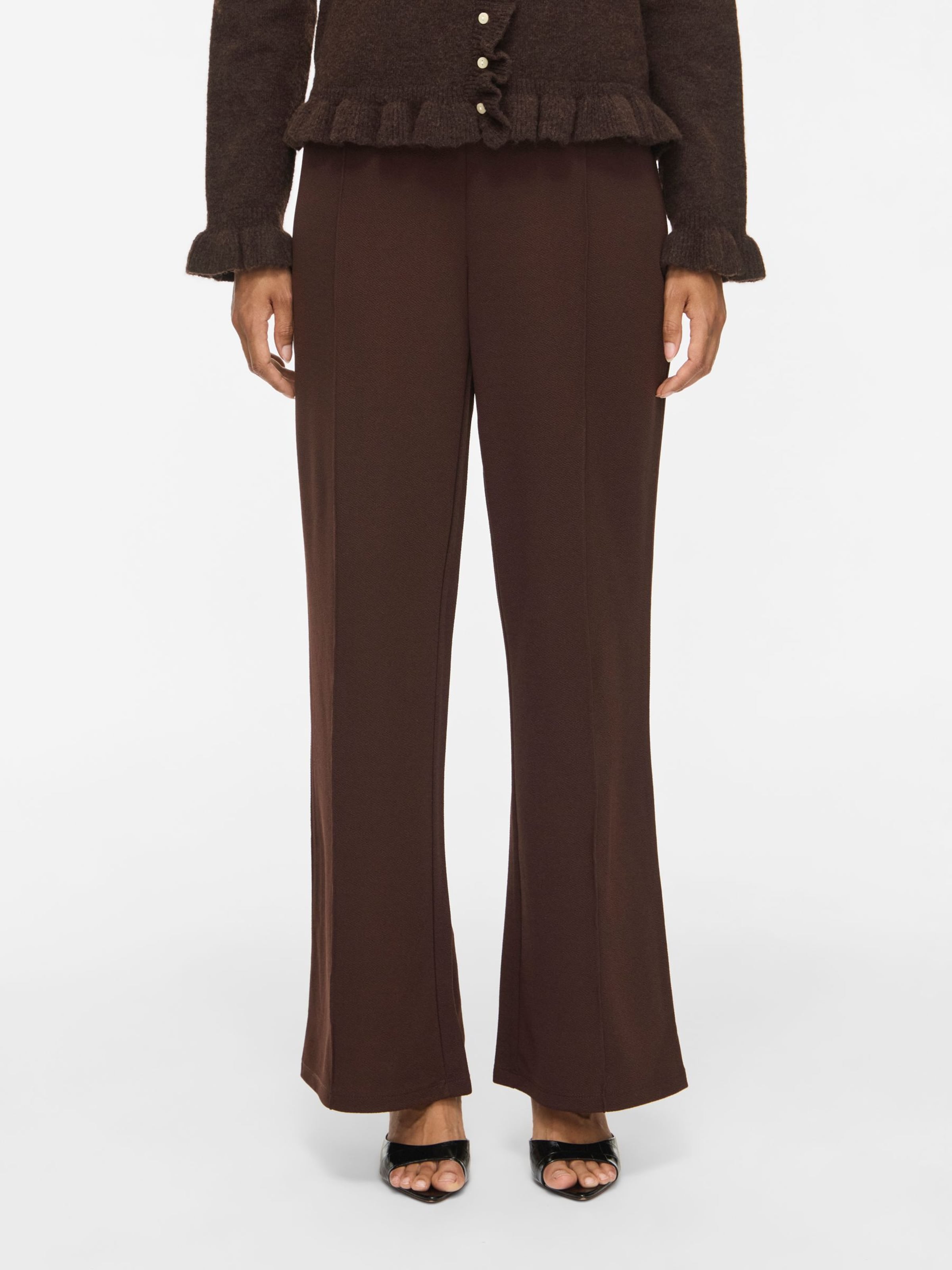 VILA Flared Trousers with creases in Brown