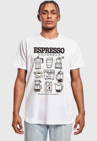 Mister Tee Shirt 'Espresso Yourself Coffee' in Wit: voorkant