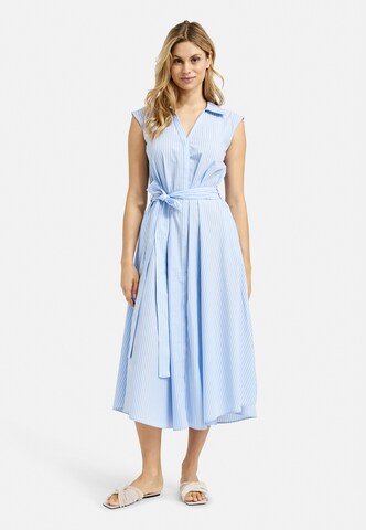 Milano Italy Ärmelloses Midikleid mit Streifenmuster und Bindegürtel in Blau: Vorderseite