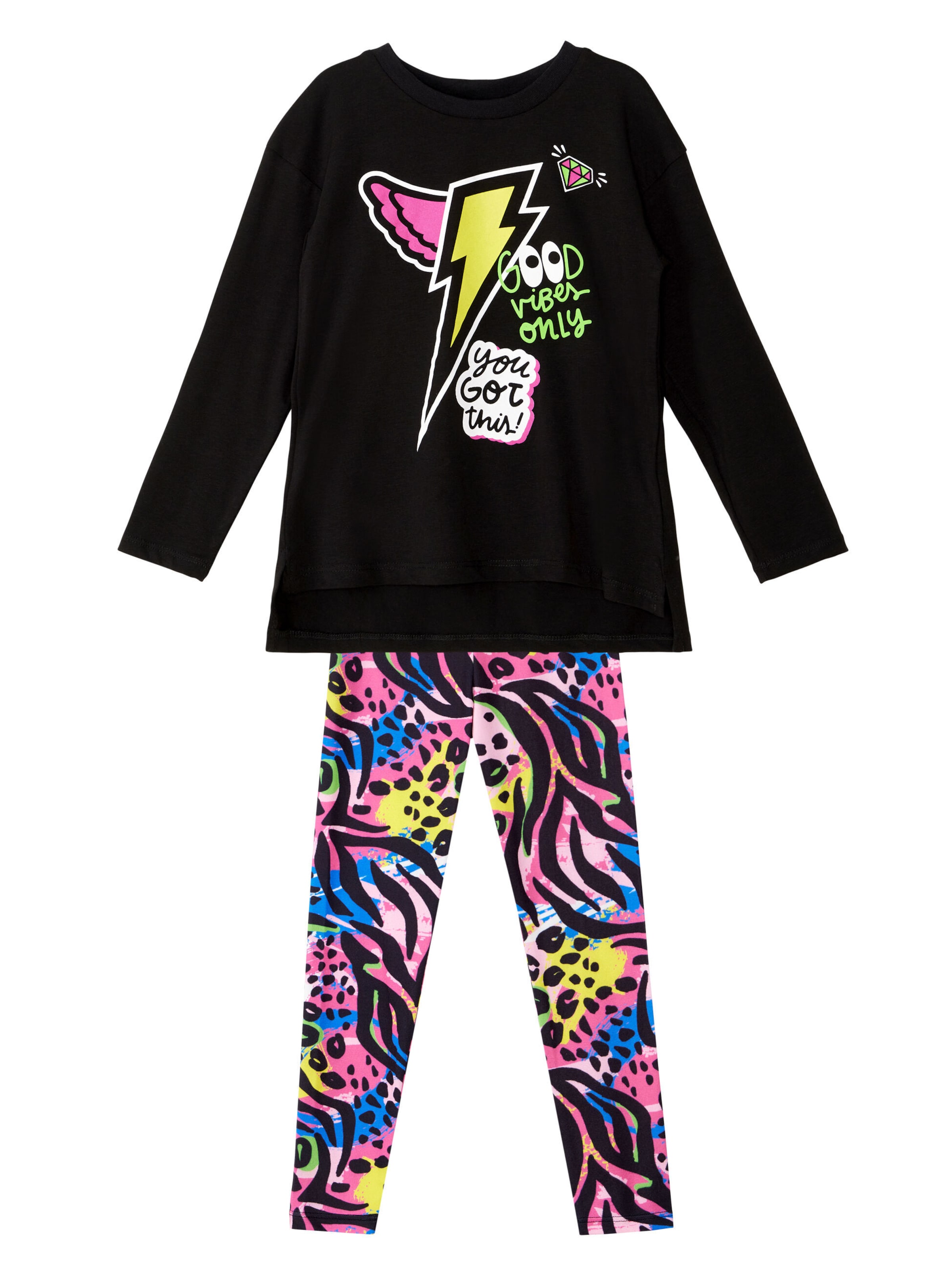 Set 'Good Vibes' di Denokids in nero: frontale