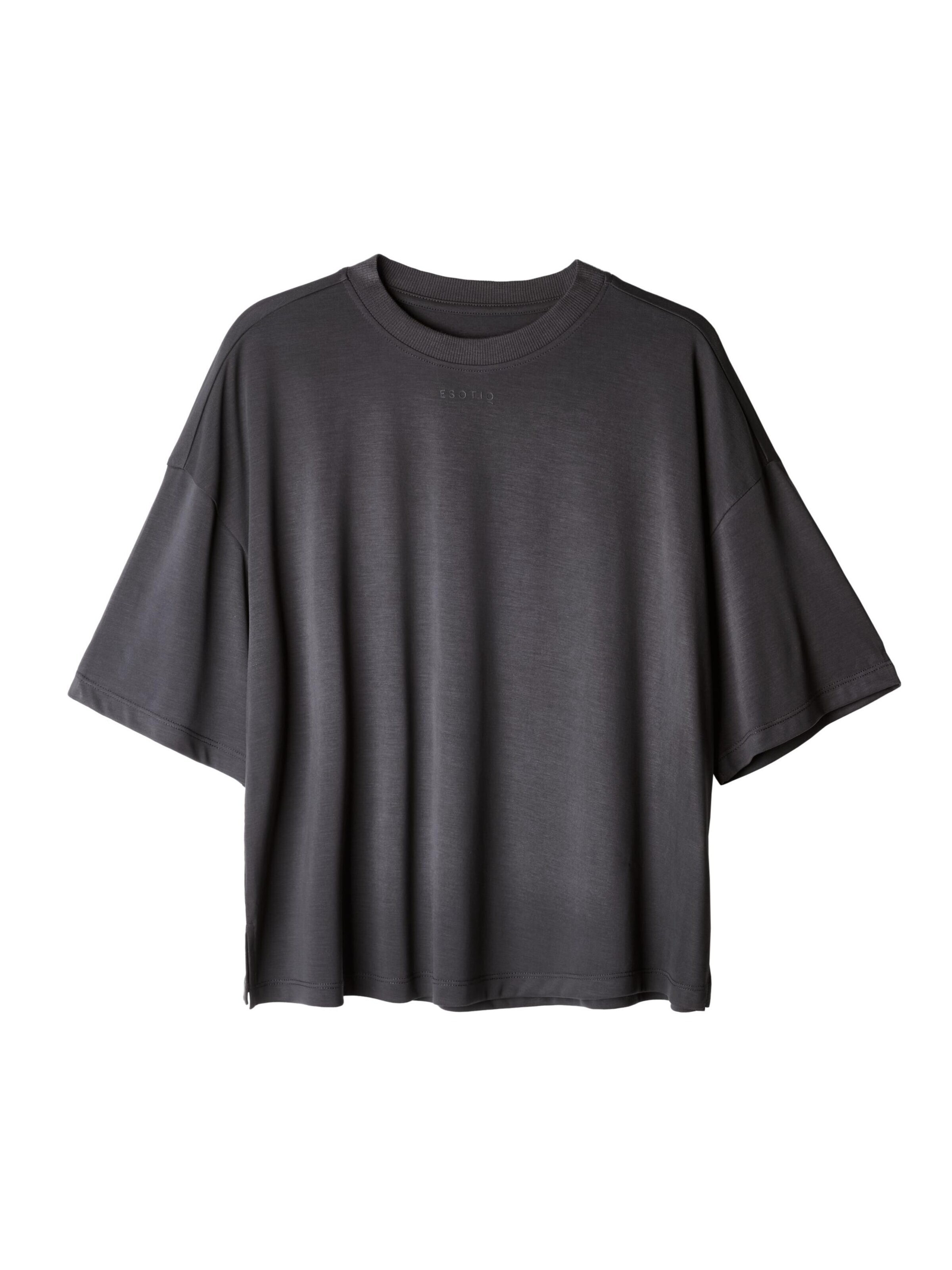 ESOTIQ Shirt 'Boxy-T-Shirt aus Modal mit weitem Halbarm und Logo, Ruth 2' in Grey: front