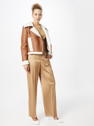 BOSS Black Wide leg Pleated Pants 'Tesatina' in Beige