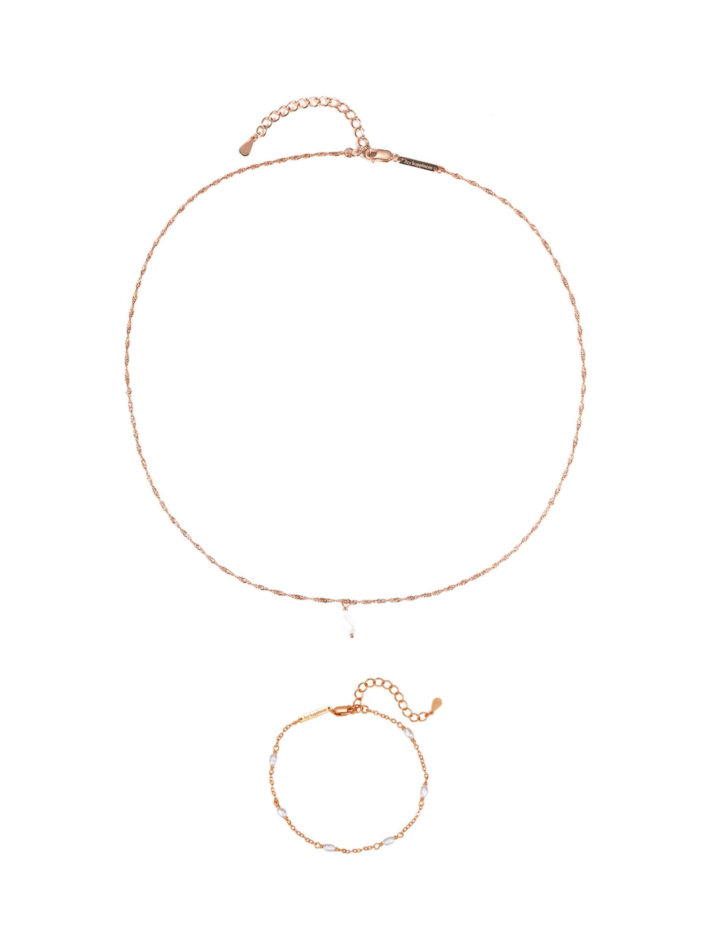 Hey Happiness Sieraden set 'Baroque Pearl Necklace & Pearl Bracelet Set' in Goud