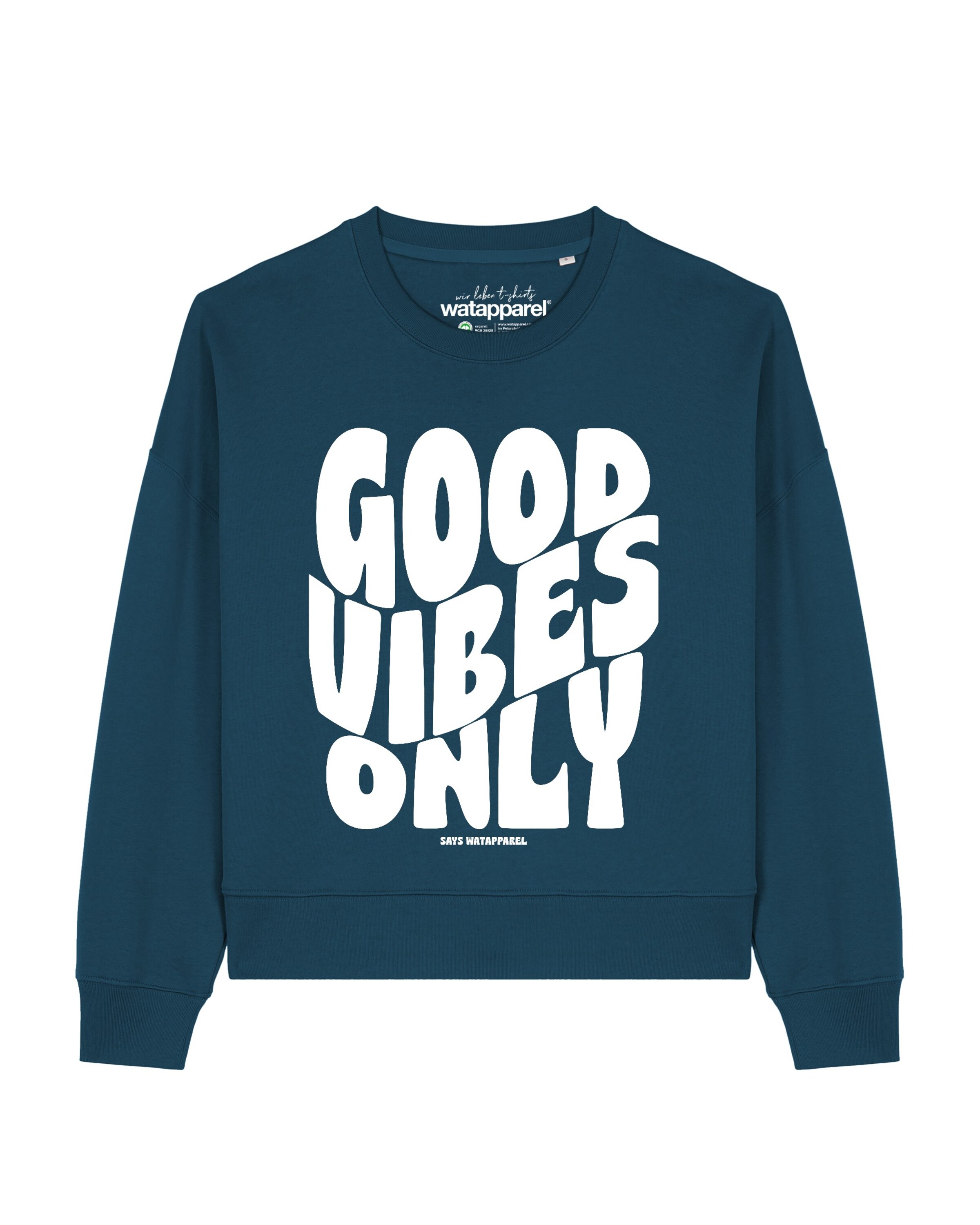 Watapparel Sweatshirt 'Good vibes only ' in Groen: voorkant