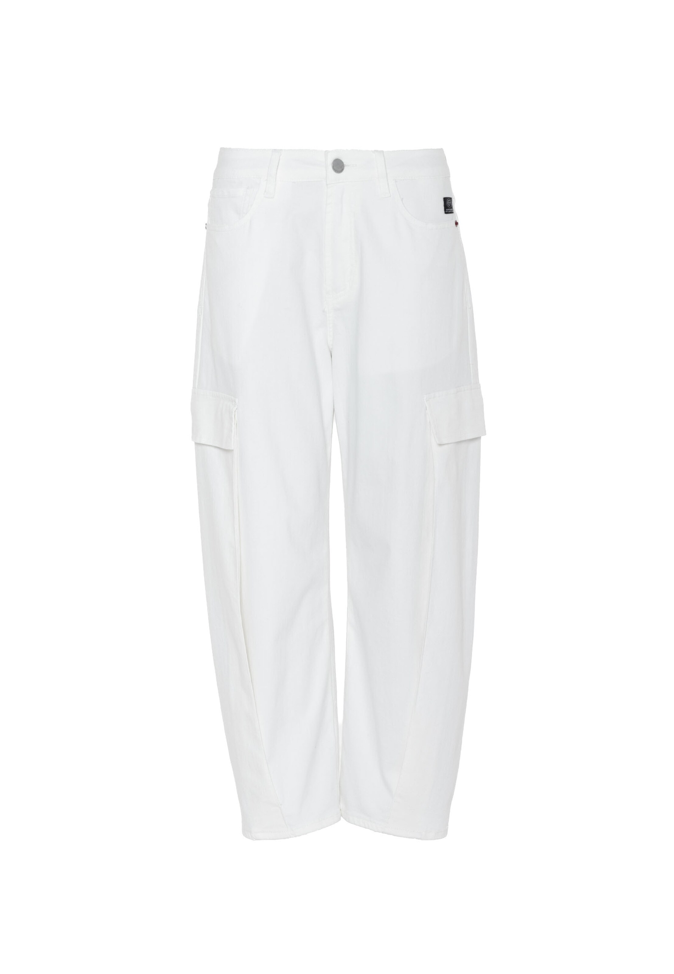Barrel Jeans cargo 'Masie' di Elias Rumelis in bianco: frontale