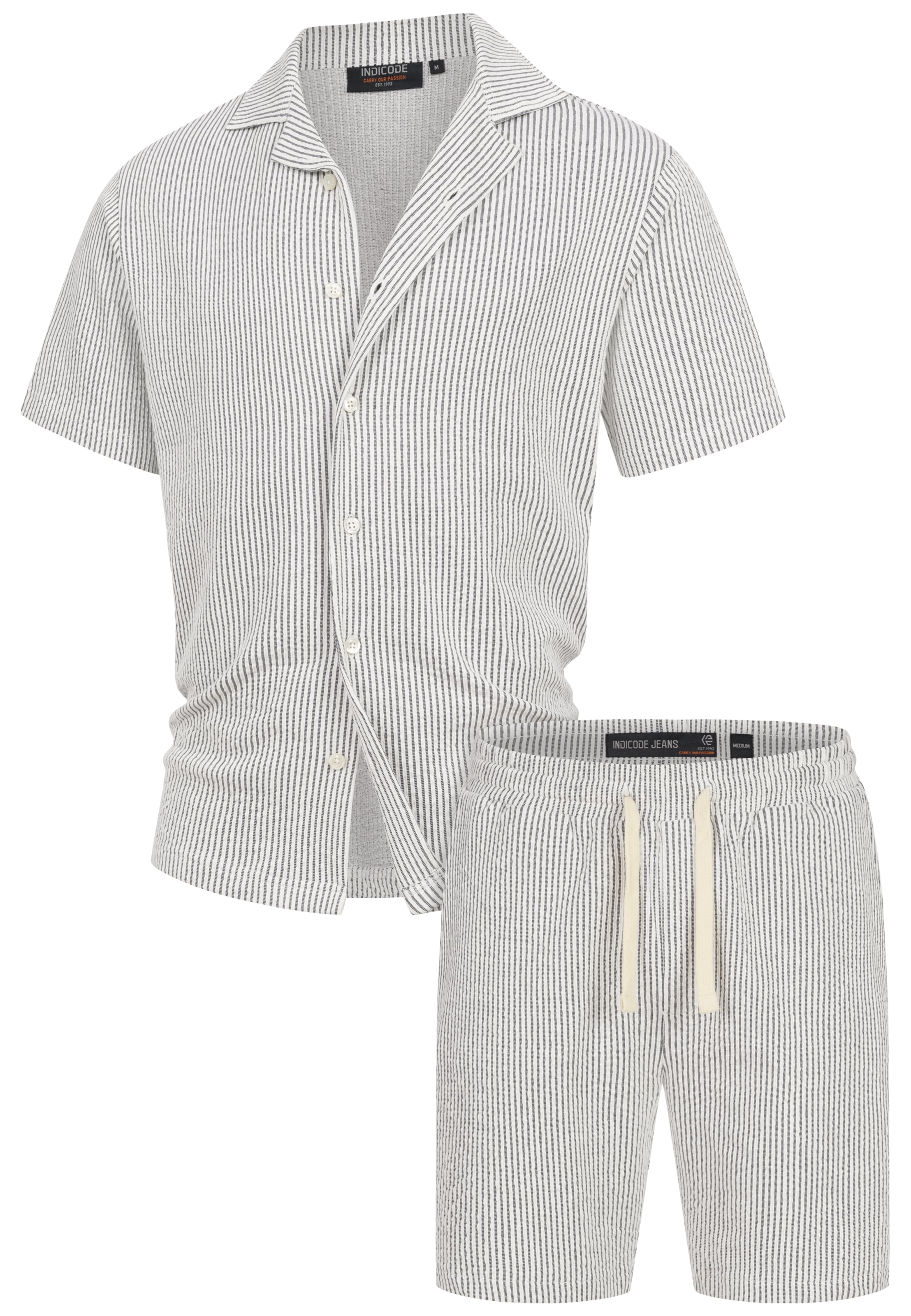 INDICODE JEANS Pyjama kurz 'Lino' in Grau: Vorderseite