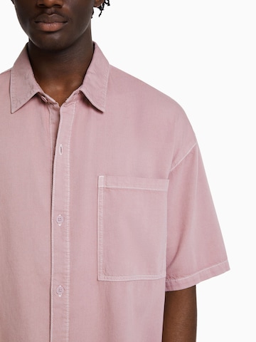 Bershka Comfort fit Button Up Shirt in Pink