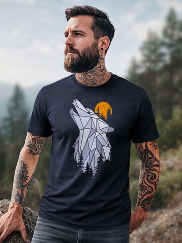 Neverless Shirt 'Polygon Wolf' in Blue