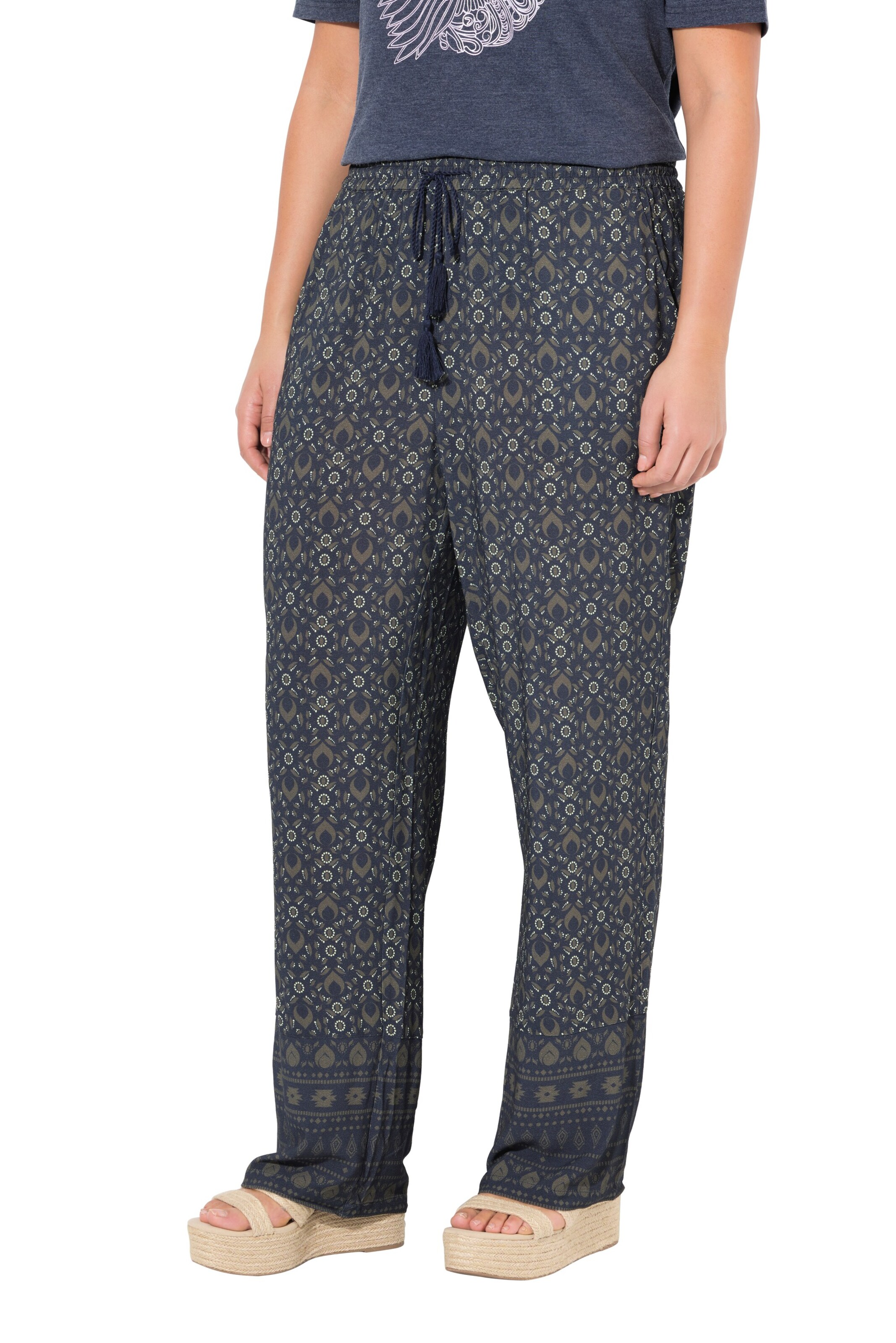 Ulla Popken Wide leg Broek in Blauw: voorkant