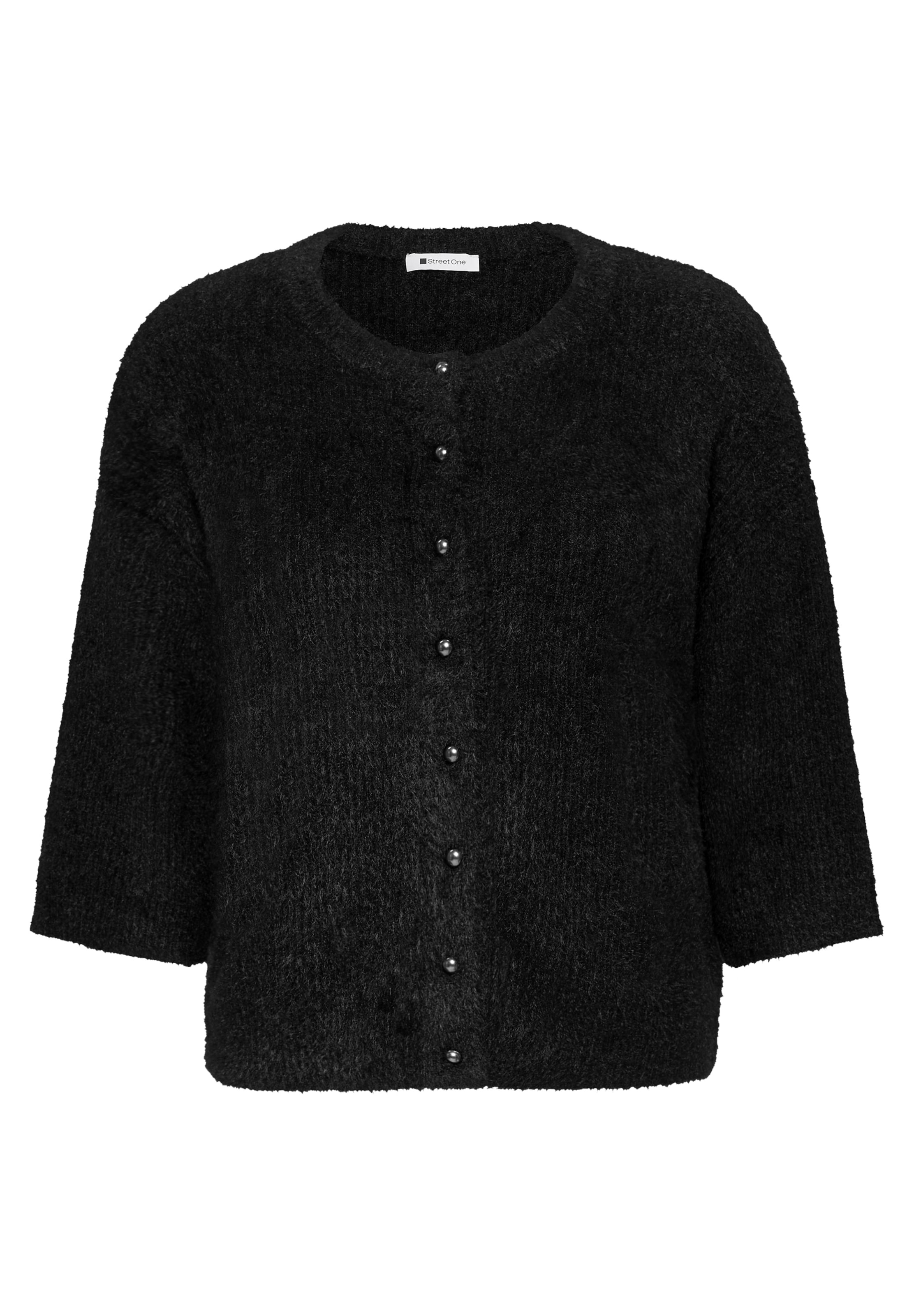 STREET ONE Kuscheliger Halbarm Cardigan mit Rundhals in Schwarz: Vorderseite