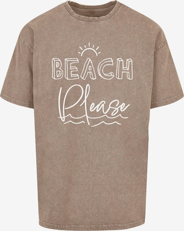 Merchcode Shirt 'Beach Please' in Bruin: voorkant