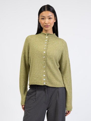 BROKE + SCHÖN Knit Cardigan 'Strickjacke mit Stehkragen' in Green: front