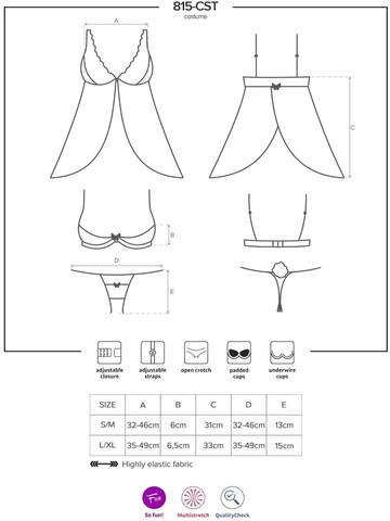 Obsessive Negligée 'Bunny Set 815-CST-1' in Schwarz