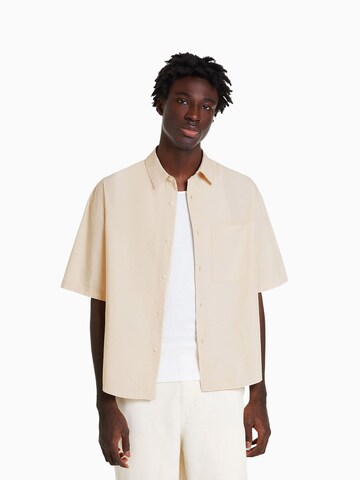 Bershka Comfort fit Button Up Shirt in Beige: front