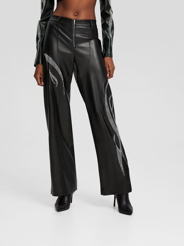 Bershka Wide leg Broek in Zwart: voorkant