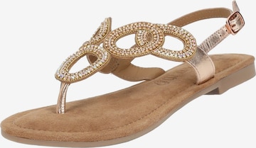 LAZAMANI T-Bar Sandals in Gold: front