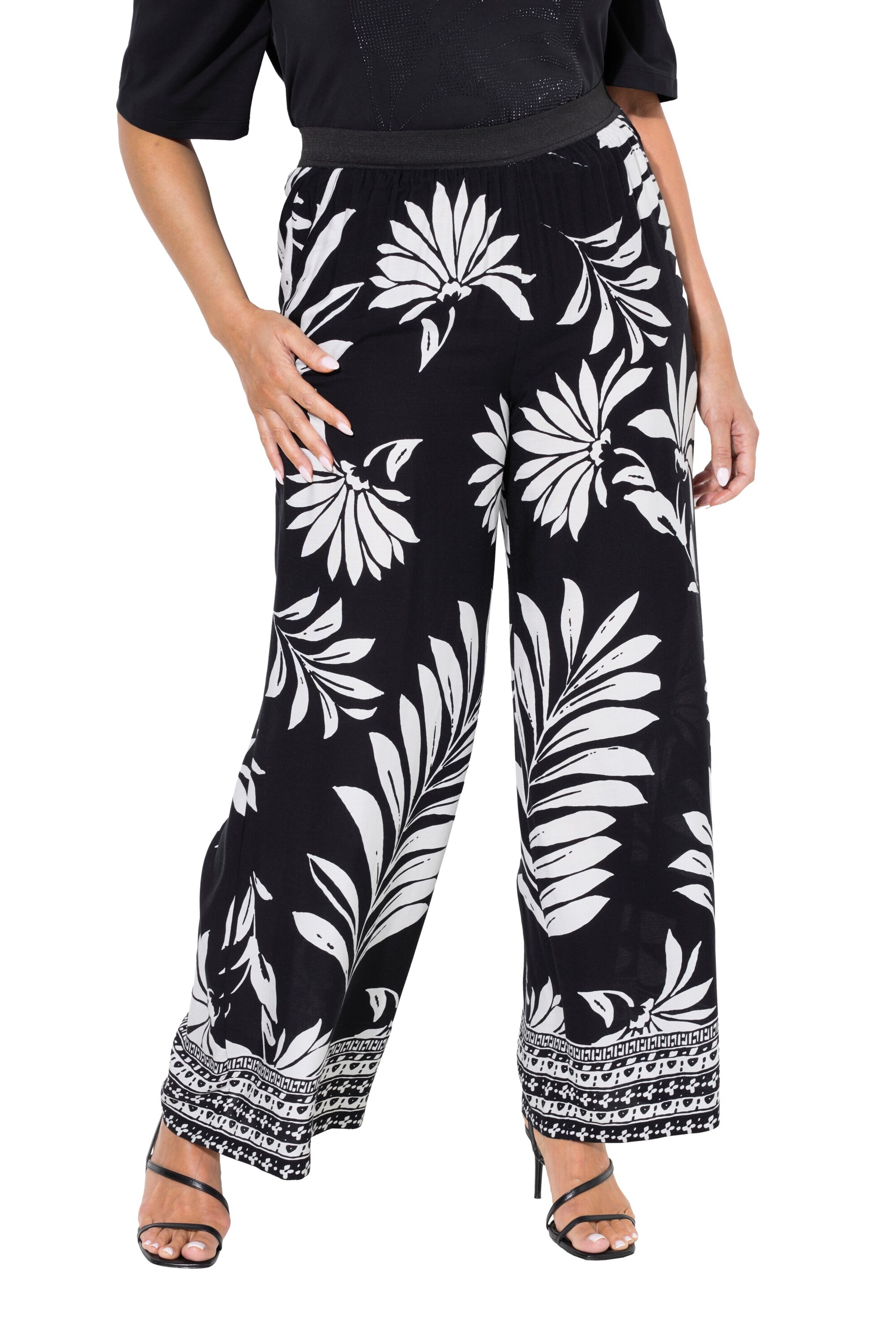 Ulla Popken Wide leg Broek in Zwart: voorkant