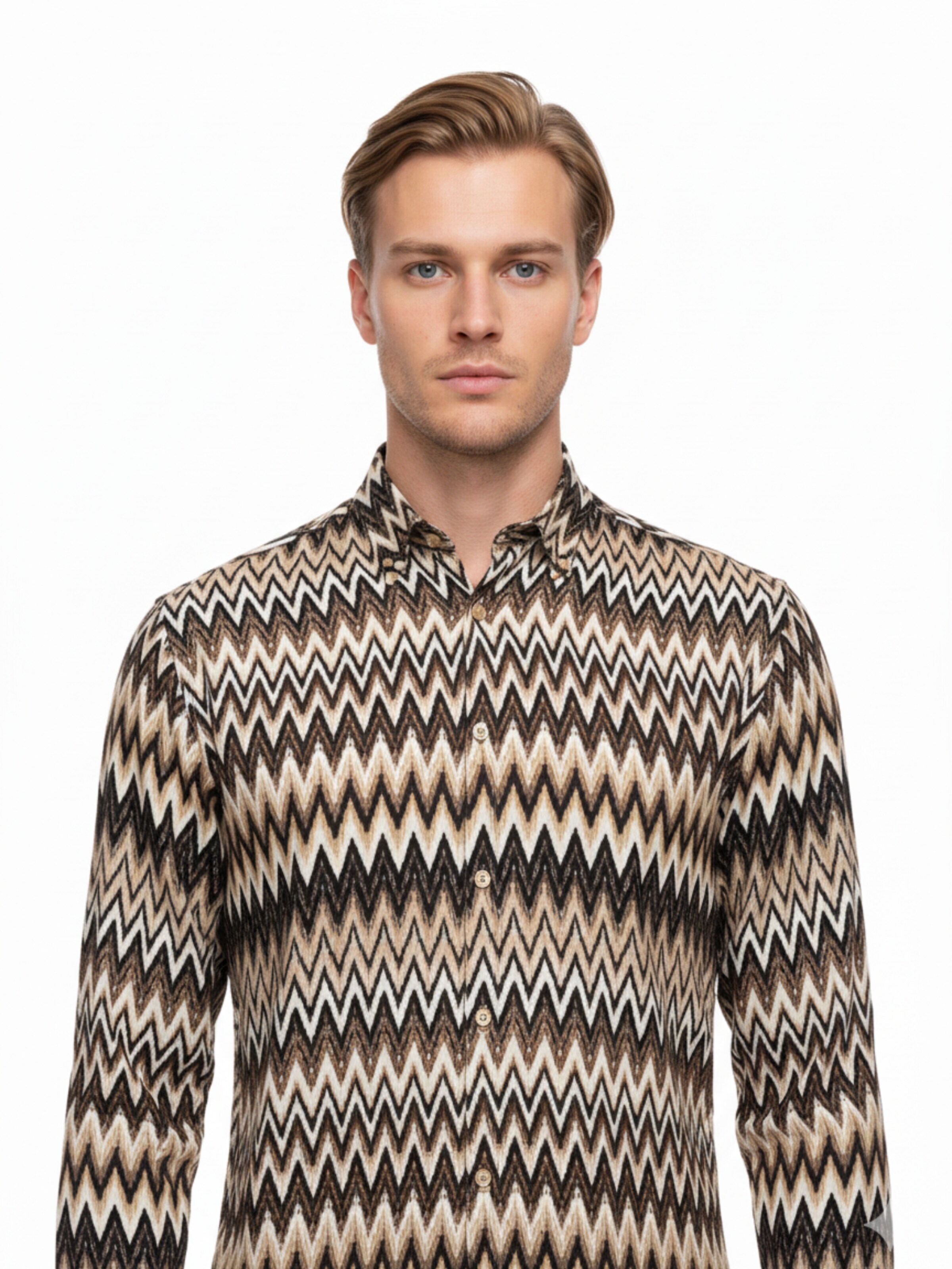 Radwa Regular fit Overhemd 'Men's Viscose multicolor pattern shirt' in Bruin: voorkant