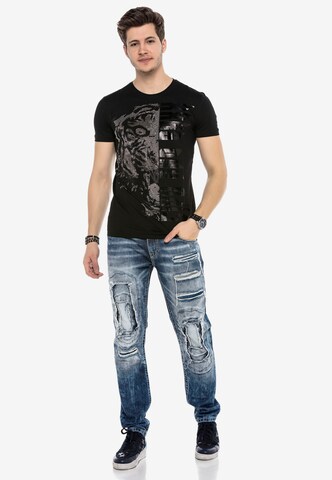 CIPO & BAXX T-Shirt JAGGED TIGER mit Pailletten Print in Schwarz