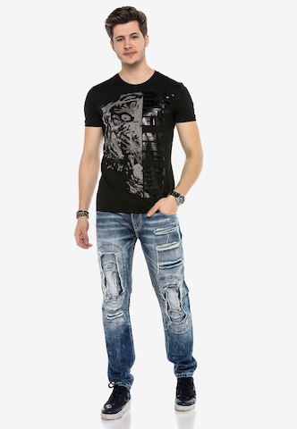 CIPO & BAXX T-Shirt JAGGED TIGER mit Pailletten Print in Schwarz