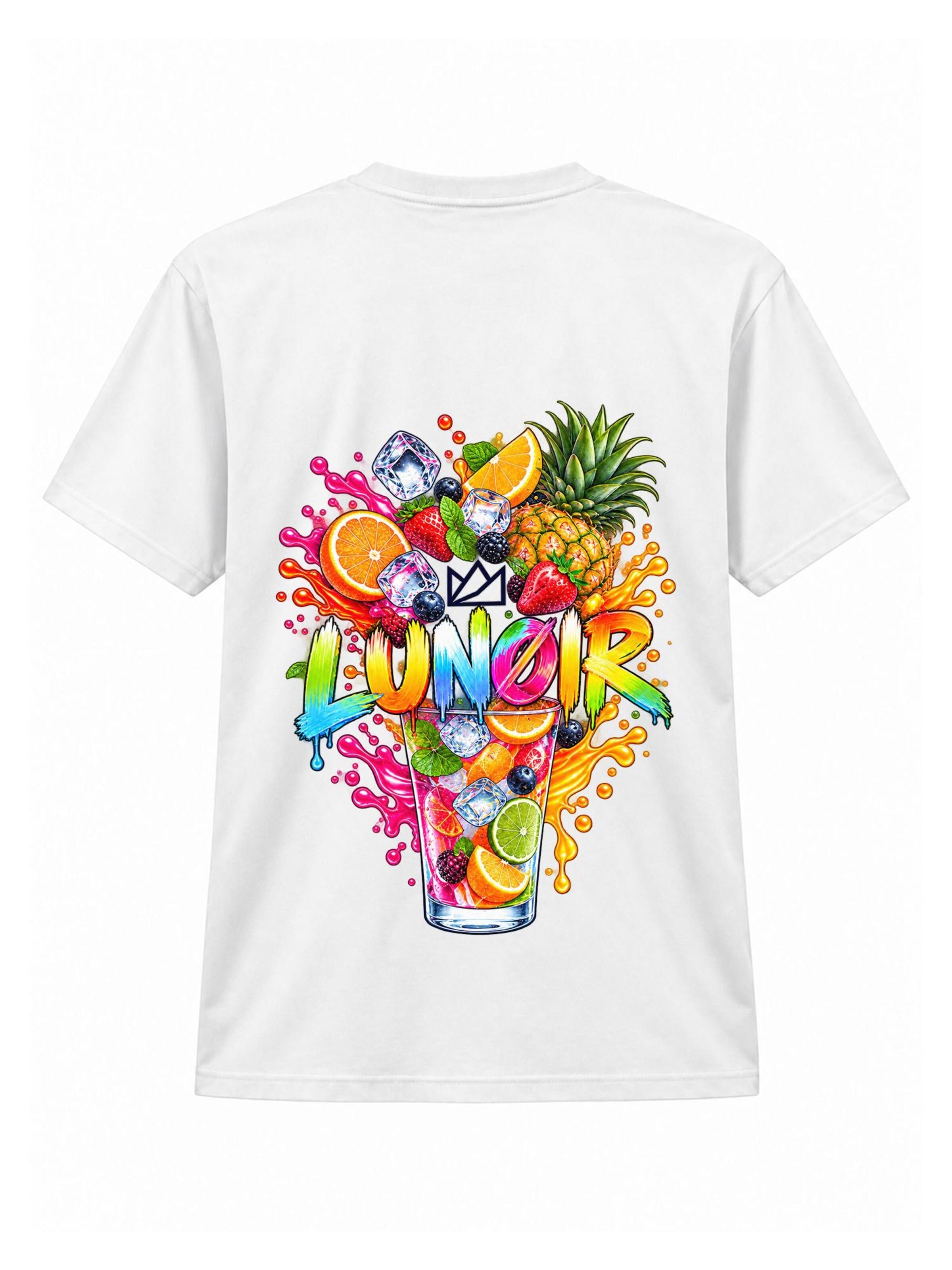 LUNØIR Studio Tričko 'Tropical Riot – Fruit Splash' – bílá: přední strana