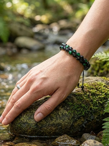 UNIQAL Armband 'GRÜNES TIGERAUGE TURMALIN' in Gemengde kleuren
