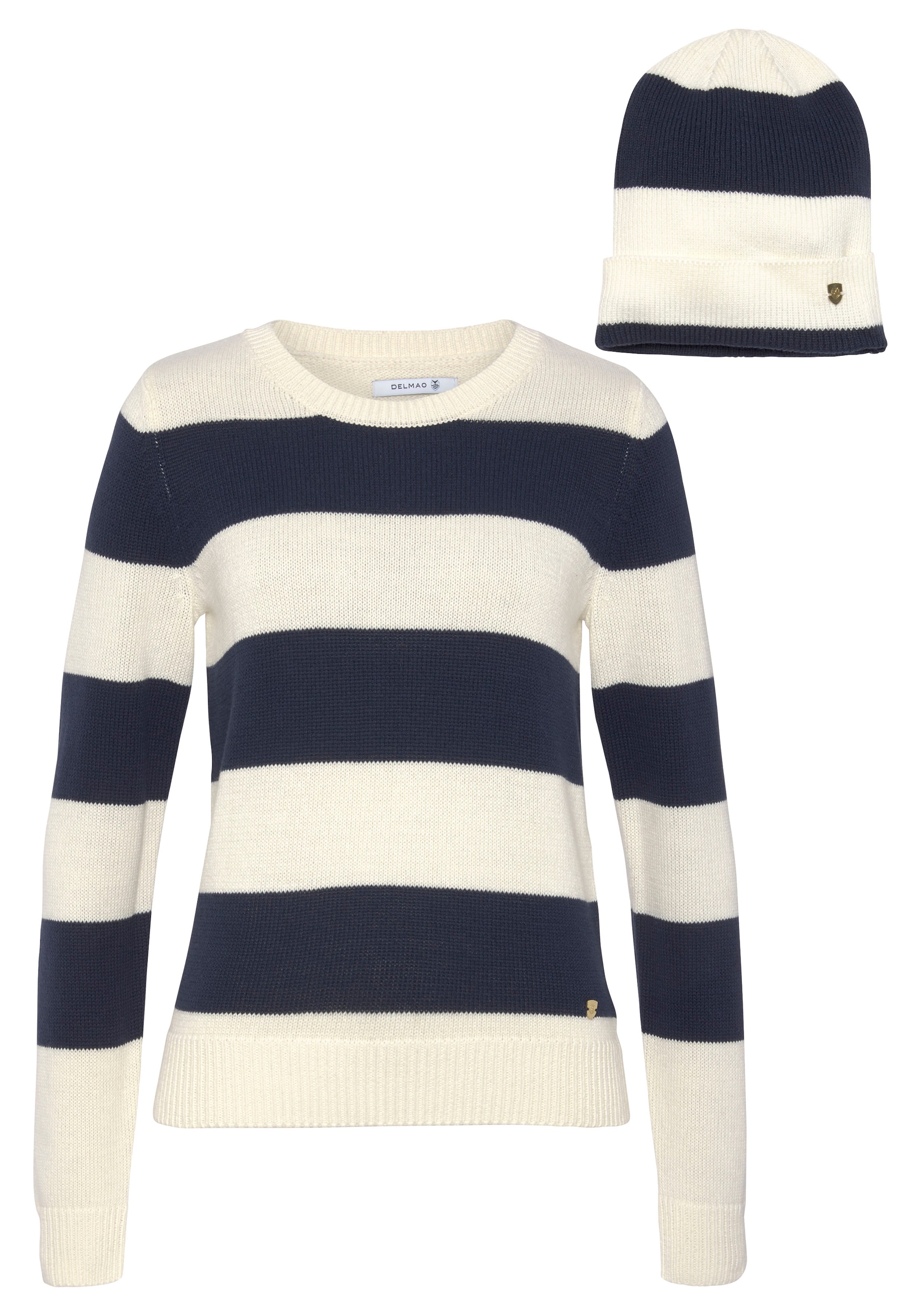 DELMAO Pullover und Mütze in Weiß: Vorderseite