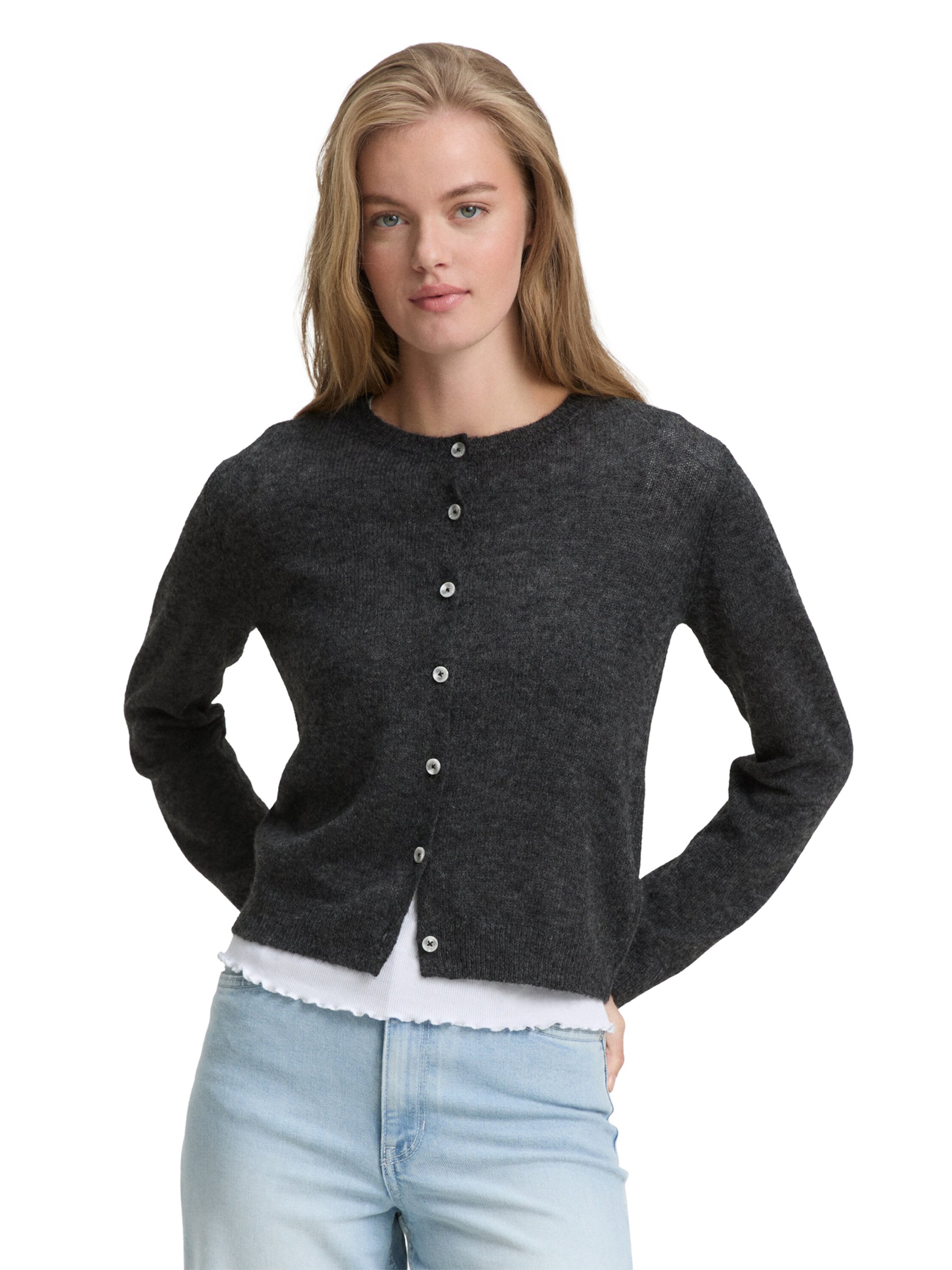 TOM TAILOR DENIM Knit cardigan in Grey: front