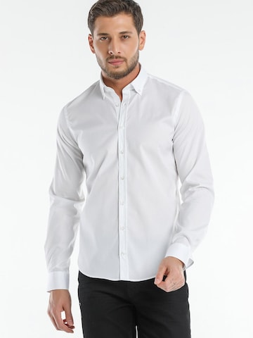 7Camicie Slim fit Zakelijk overhemd 'Leonardo Essentials Poplin Stretch Man Shirt' in Wit: voorkant
