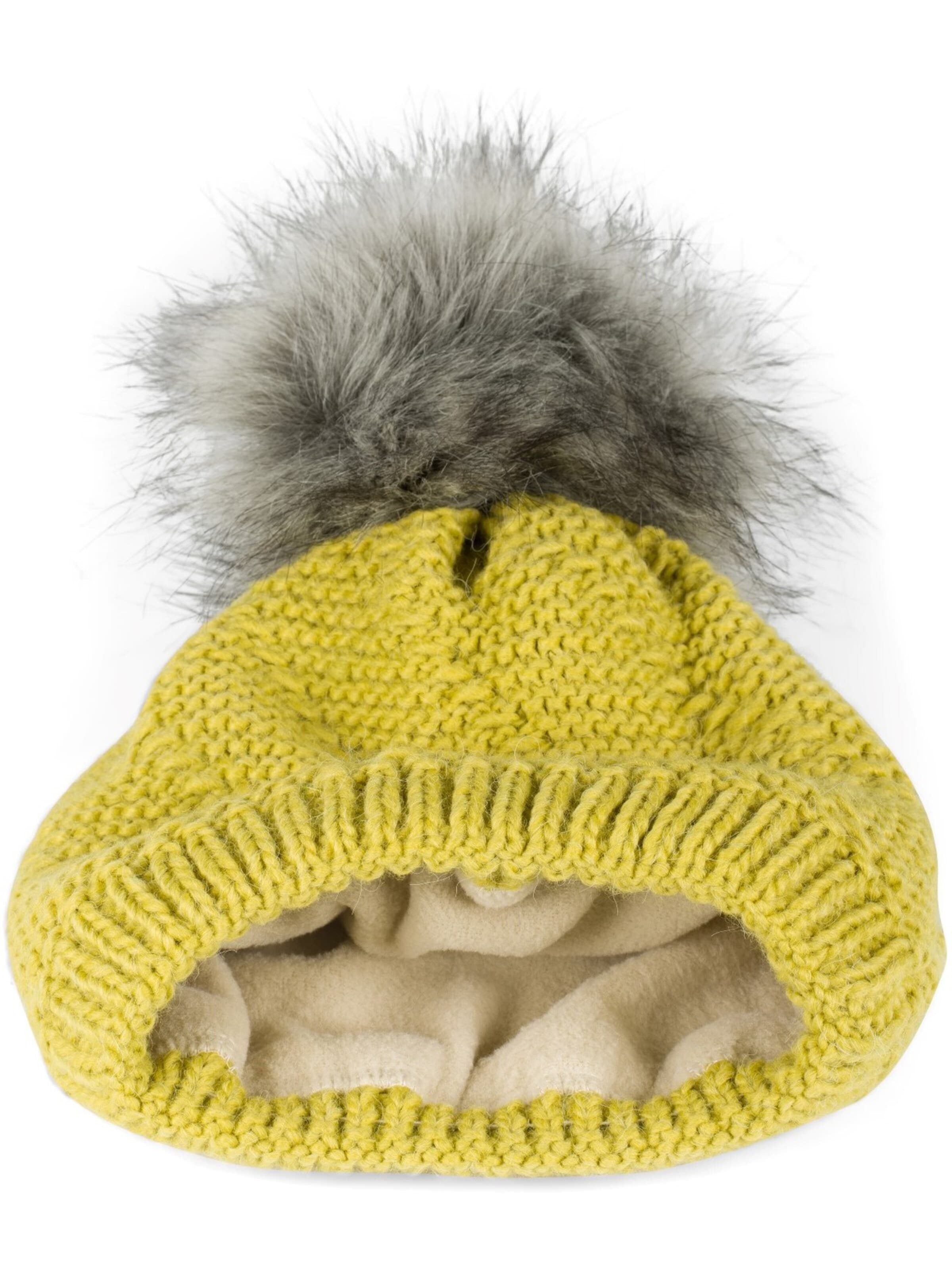 styleBREAKER Mütze 'Einfarbige Strick Bommelmütze mit Thermo-Fleece'‌‌‌‌‌‌‌‌ in Grün