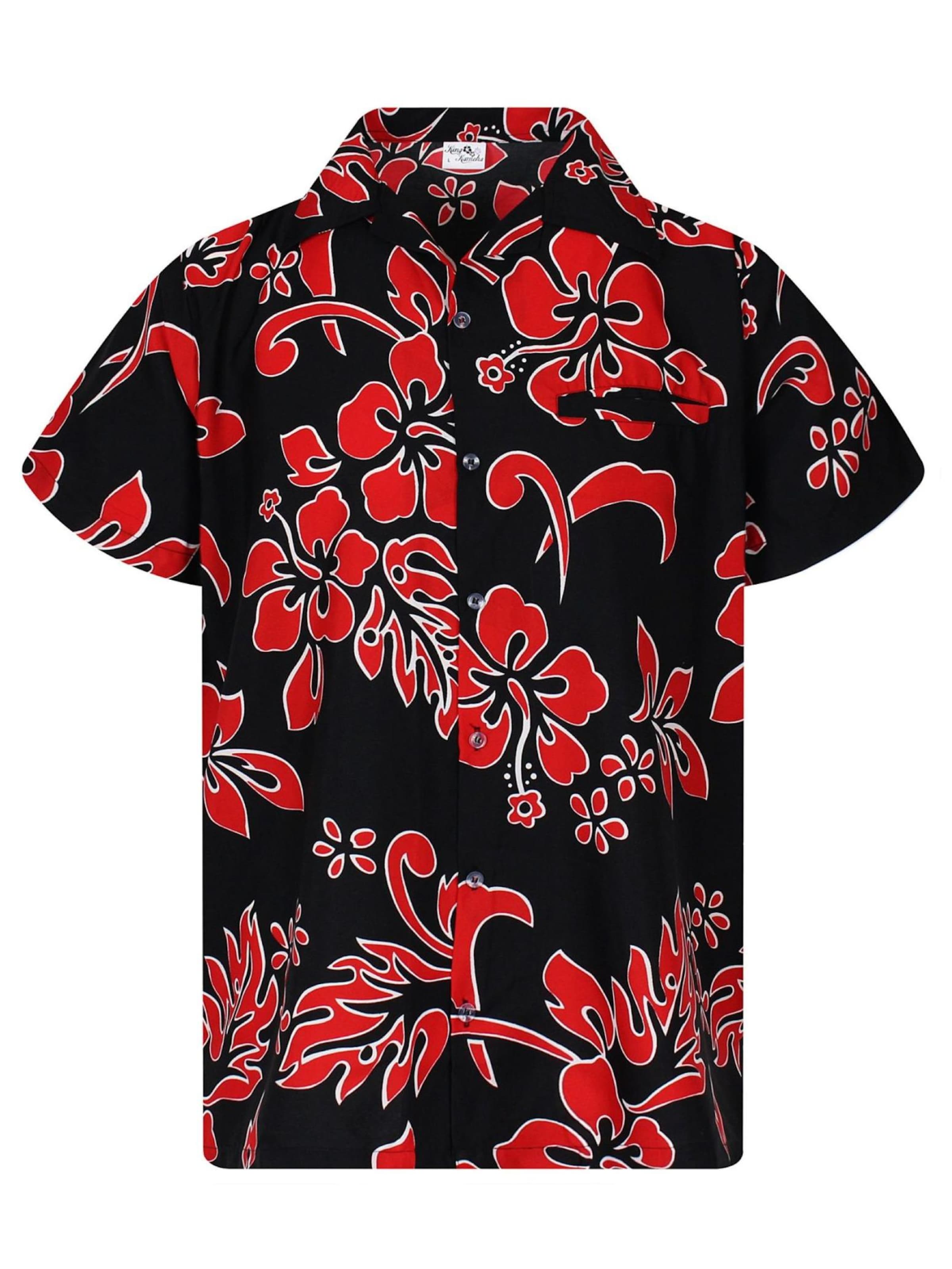 King Kameha Shirt 'Hibiscus Black Line'‌‌‌‌ in Rot: Vorderseite