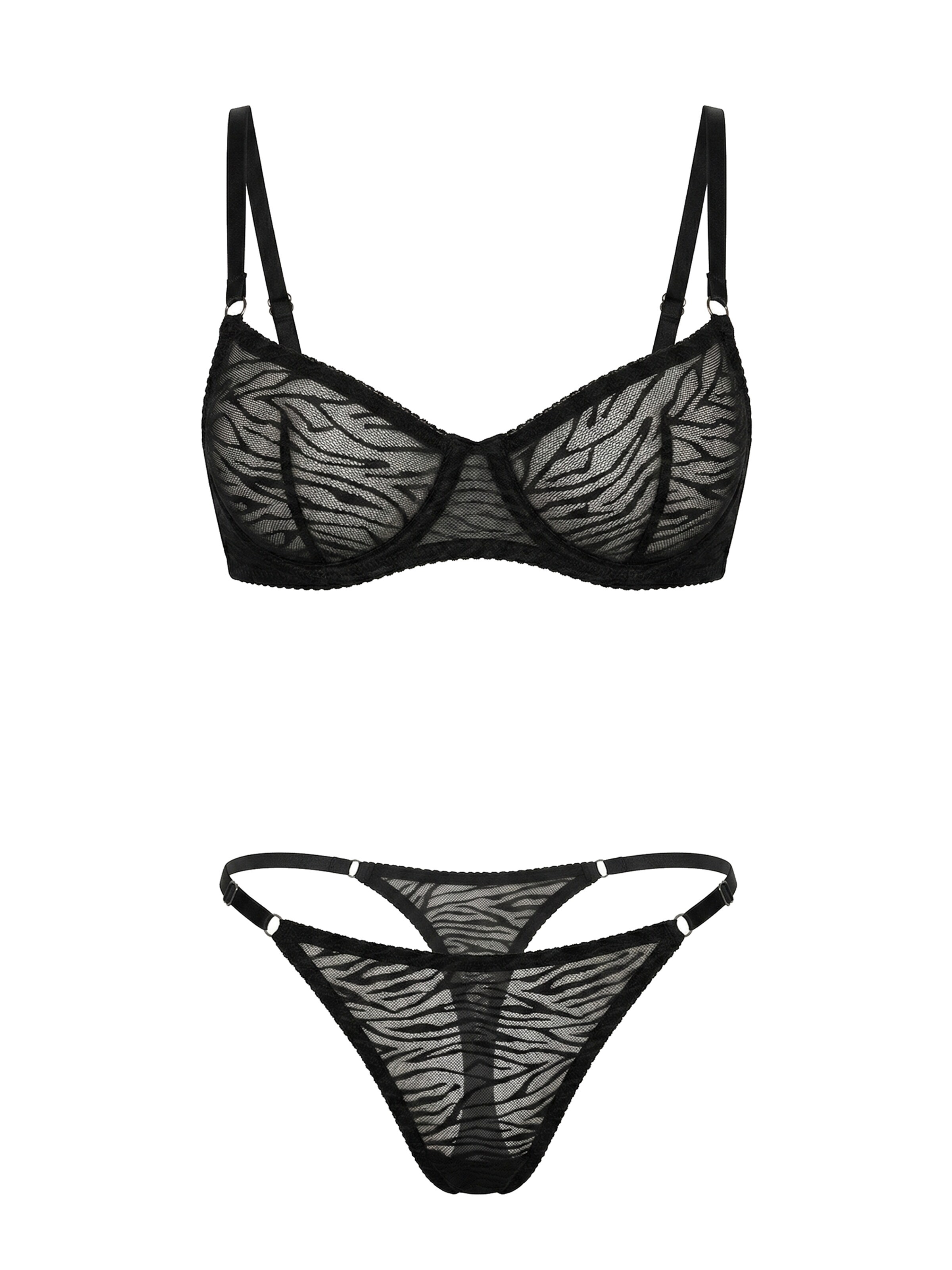 L.BEV Balconette Wäsche-Sets 'Incanto'‌‌‌‌ in Schwarz: Vorderseite