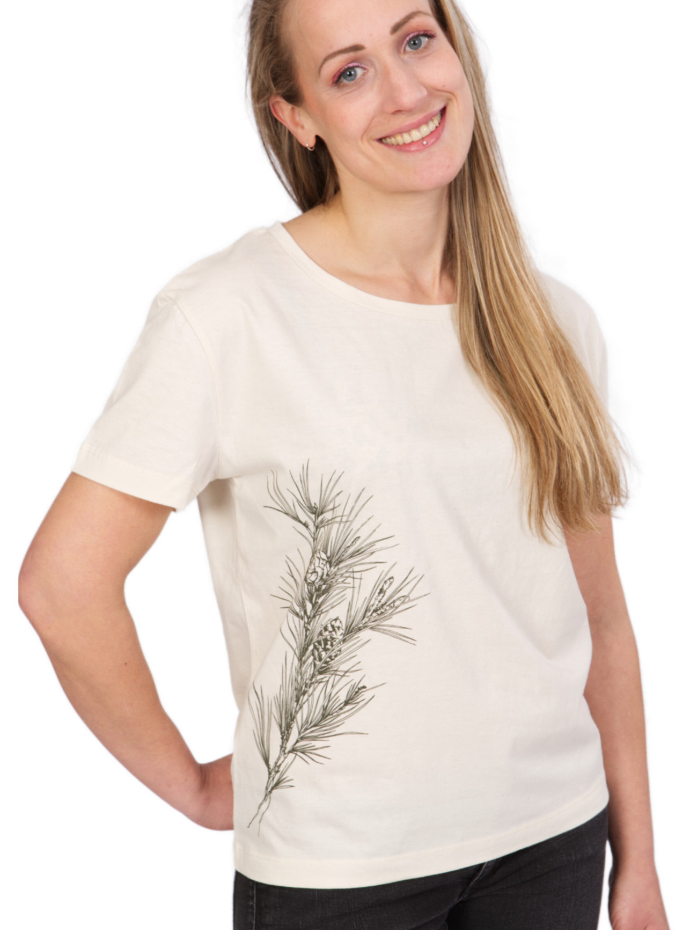 Life-Tree Oversized Shirt 'Pine Branch' in White: front