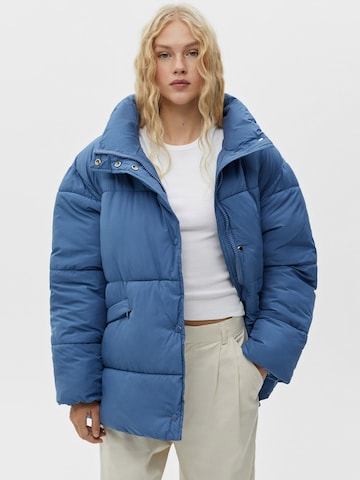 Pull&Bear Winter Jacket in Blue: front