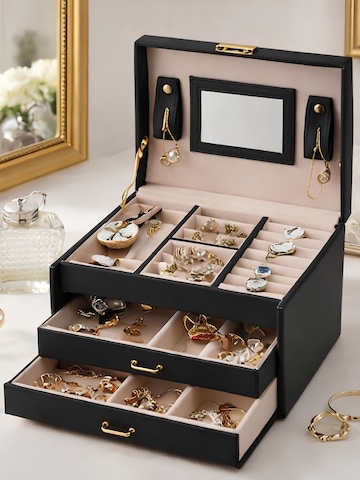 UNIQ Beauty Skladovanie šperkov 'Nellia Jewellery Box – Lockable Organiser with Mirror & 2 Drawers (Black)' - Čierna