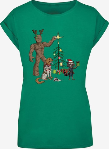 ABSOLUTE CULT Shirt 'Guardians Of The Galaxy - Holiday Festive Group' in Groen: voorkant