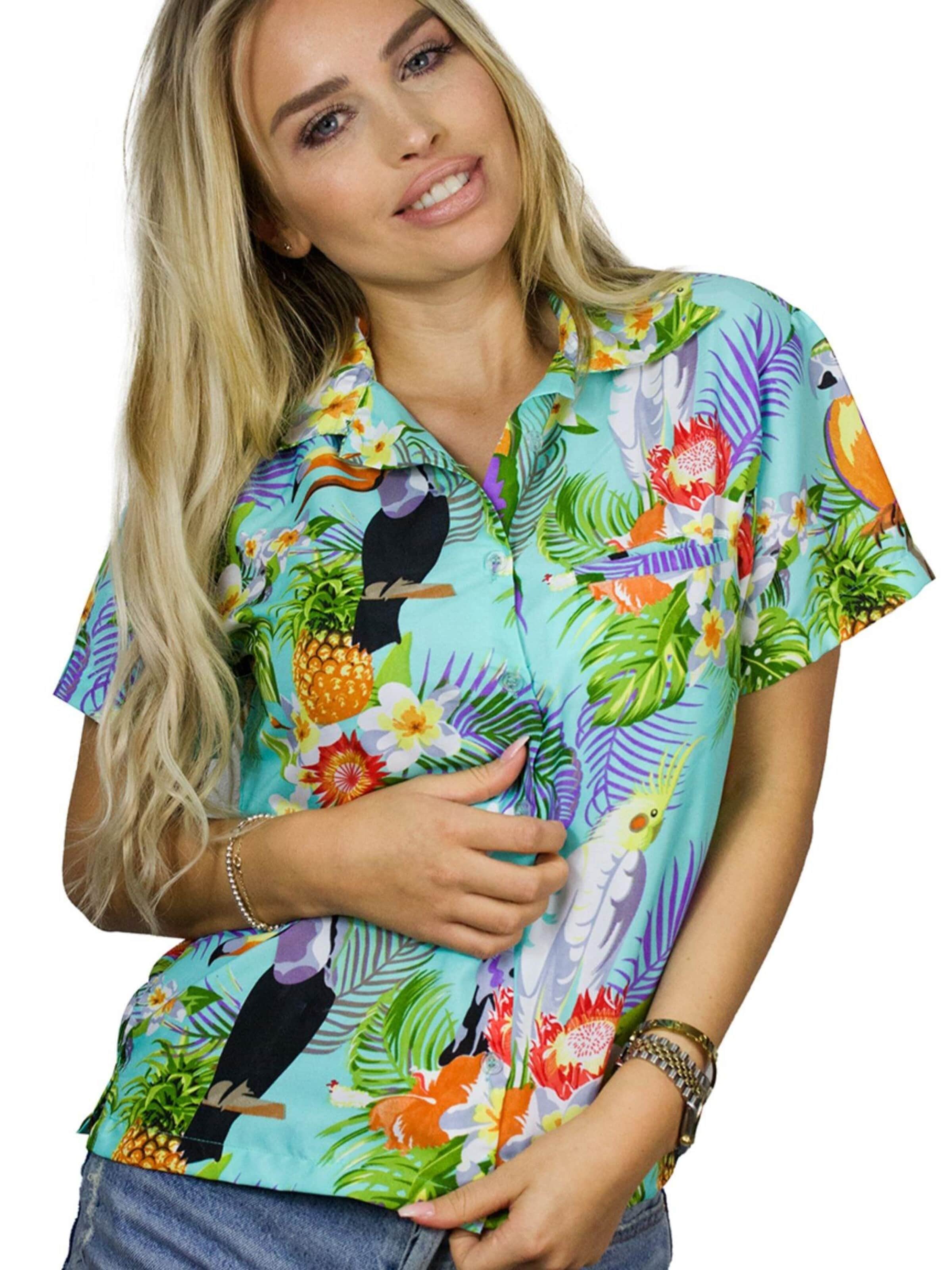 King Kameha Blouse 'Parrot Cockatoo' in Blauw: voorkant