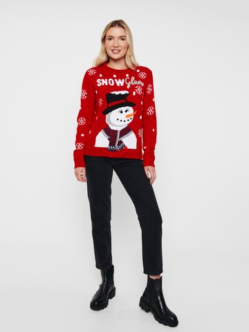 Threadbare Trui 'Xmas Jumper Snowman' in Rood