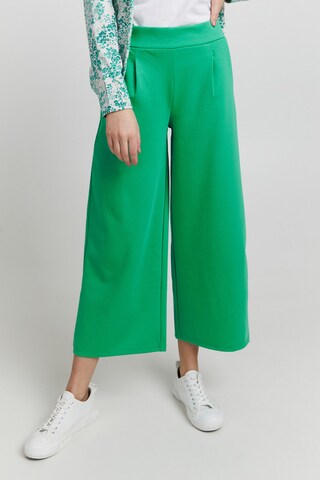 ICHI Wide leg Pleat-front trousers 'KATE' in Green: front