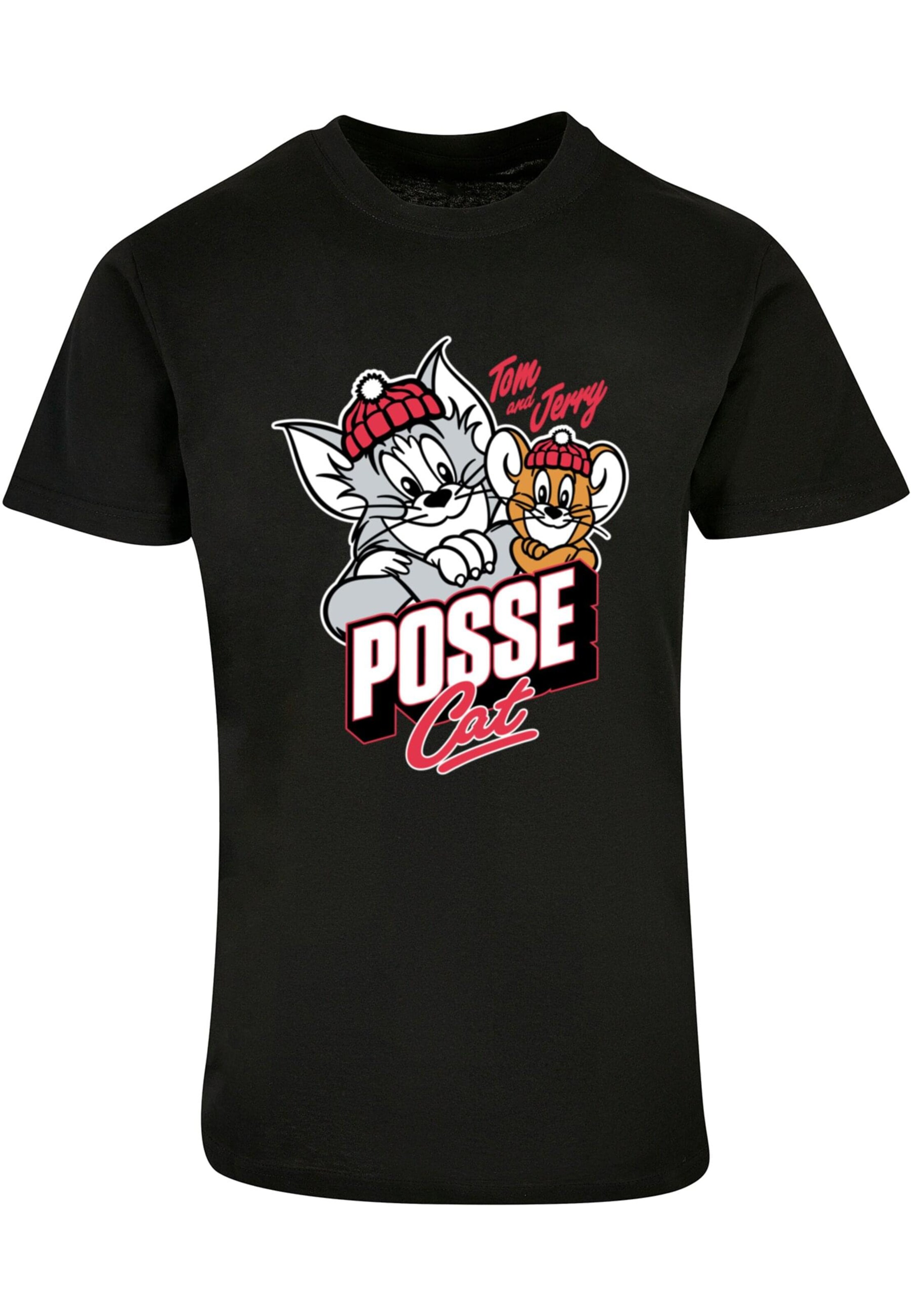 ABSOLUTE CULT Shirt 'Tom And Jerry - Posse Cat' in Zwart: voorkant