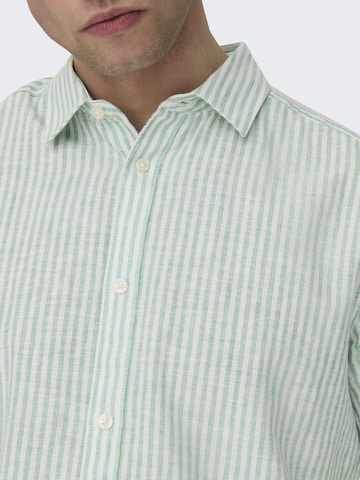 Only & Sons Slim fit Button Up Shirt 'Caiden' in Green