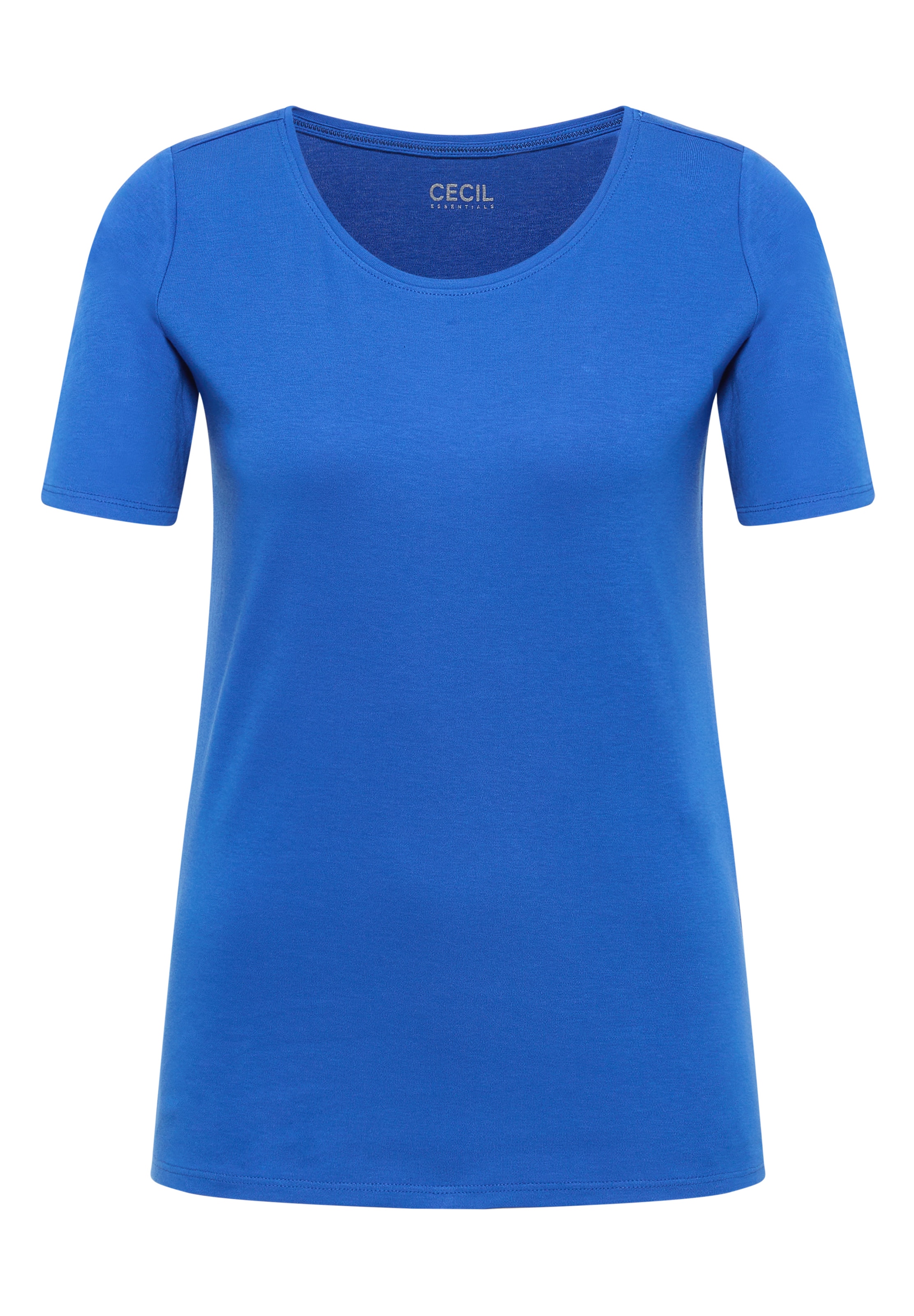 CECIL Basic T-Shirt mit Rundhals in Unifarbe in Blau: Vorderseite