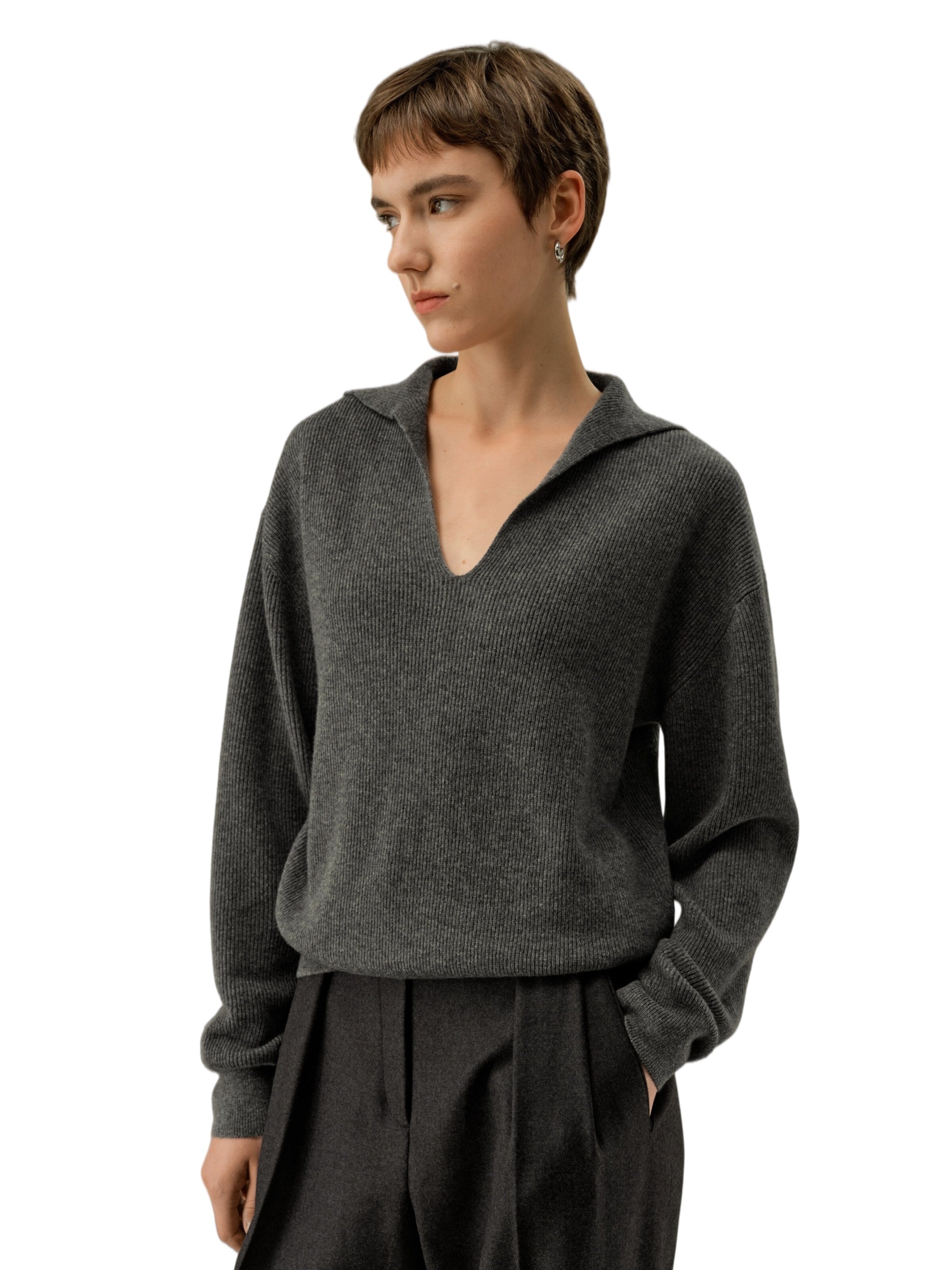 Lilysilk Pullover 'Gerippter Kaschmir Polo Pullover'‌ in Grau